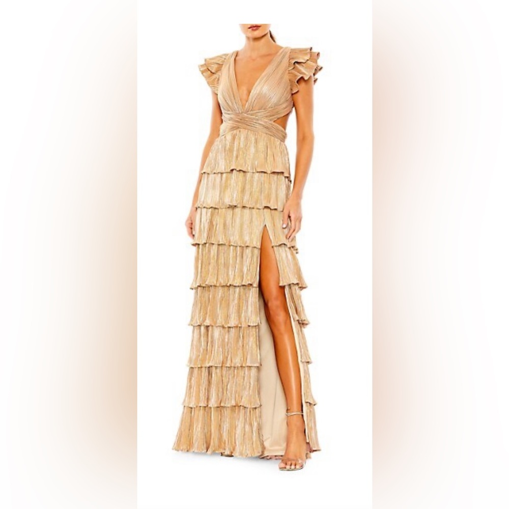 Max Duggal Ieena Metallic Tiered Gown